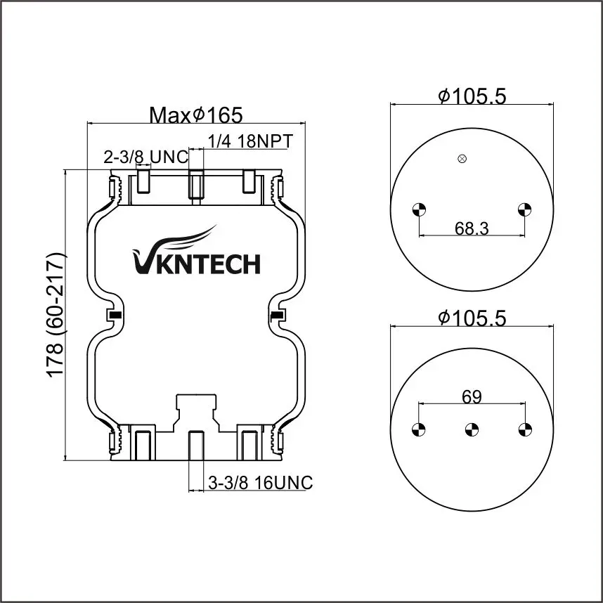 Double Convoluted Air Spring 2B5813 สำหรับรถยนต์ดัดแปลง